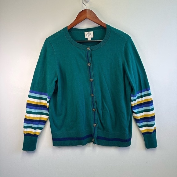 Green Cardigan Stripe Sleeve Detailing Women’s Size Large - Picture 2 of 6